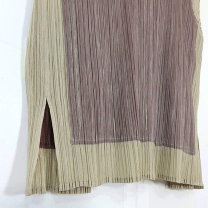 【極美品】プリーツプリーズ PLEATS PLEASE イッセイミヤケ★重ね着風ノースリーブカットソー  極細プリーツ サイズ4 茶系 z20946