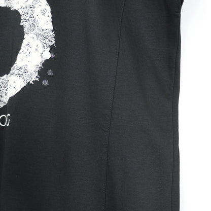 【極美品！】ピンクハウス★ガーリーTシャツ フレンチ袖 レースpt スパンコール ロゴpt 黒系 z22292