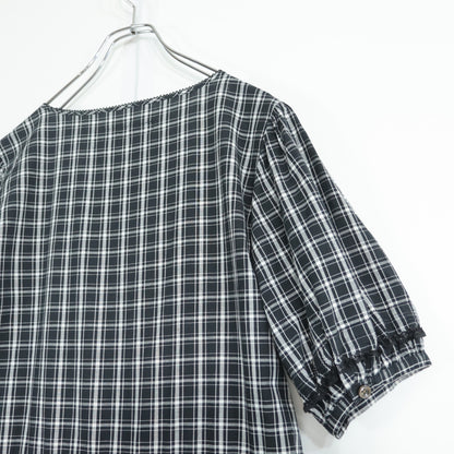 【美品】ピンクハウス★ふんわりフォルム♪オリチェptワンピース 黒系 黒レース付き♪z22398