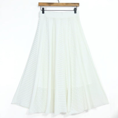 【美品】インゲボルグ★透かし編み♪レースのフレアスカート 白系 ペチコート付き♪z19587