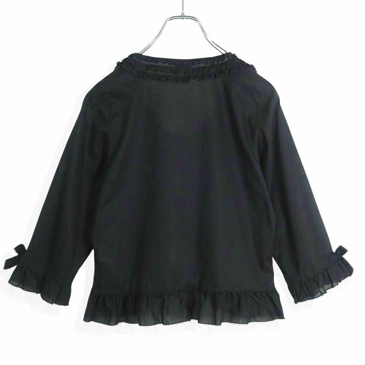 【美品】ピンクハウス★可愛い！フリル、リボンいっぱい♪オーバーブラウス はおりもの 黒系 段々フリル z19586
