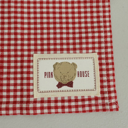 【美品】ベビーピンクハウス★ぬいぐるみクマランチョンマット ランチマット ギンガムチェック ロゴpt サイズ42*34 赤系 so447