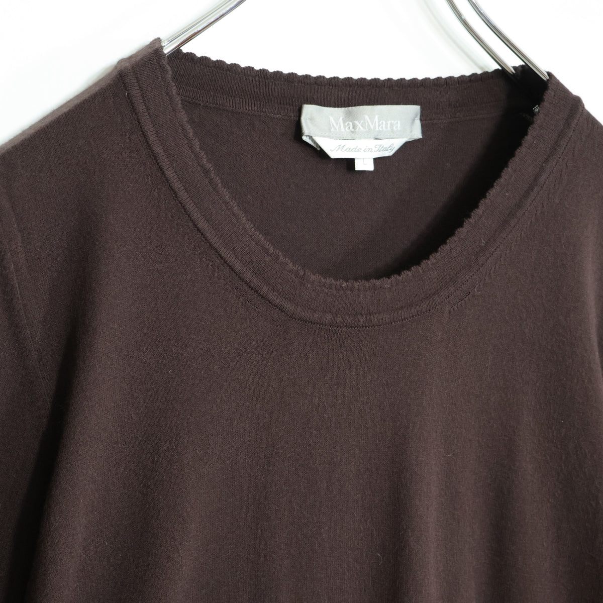 マックスマーラ Max Mara★スカラップの縁取り♪長袖カットソー 大きいサイズL ブラウン系 z22602