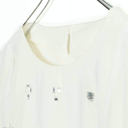 【極美品・タグ付き】レリアン★ビジュー シアーカットソー 半袖 ブラウス  サイズ9号 上品 オフ白系＊z11341
