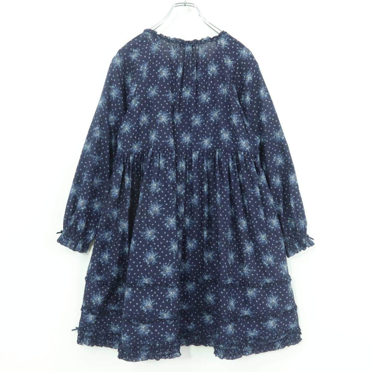 【美品】ピンクハウス★幻想的な小花リースが美しい！ 長袖チュニック・ミニワンピース 紺系 z19563