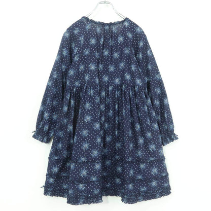 【美品】ピンクハウス★幻想的な小花リースが美しい！ 長袖チュニック・ミニワンピース 紺系 z19563