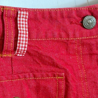 【美品】ピンクハウス★ラビット刺しゅう　デニムスカート サイズ3(M) 赤系 ウサギの刺しゅうがキュート！ z10965