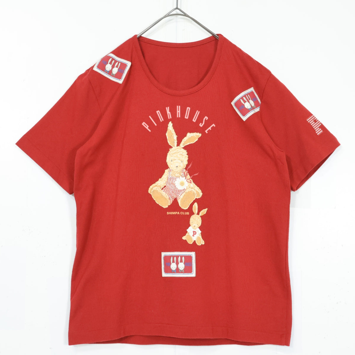 ベビーピンクハウス★ぬいぐるみうさぎ♪半袖Tシャツ ワッペン ロゴpt サイズM(110cm) 赤系 z21897