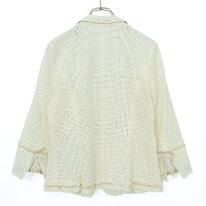 【美品】インゲボルグ★かぎ編みレースが可愛い♪リボン付き 透け感のあるジャケット♪サイズM 白系 z20371