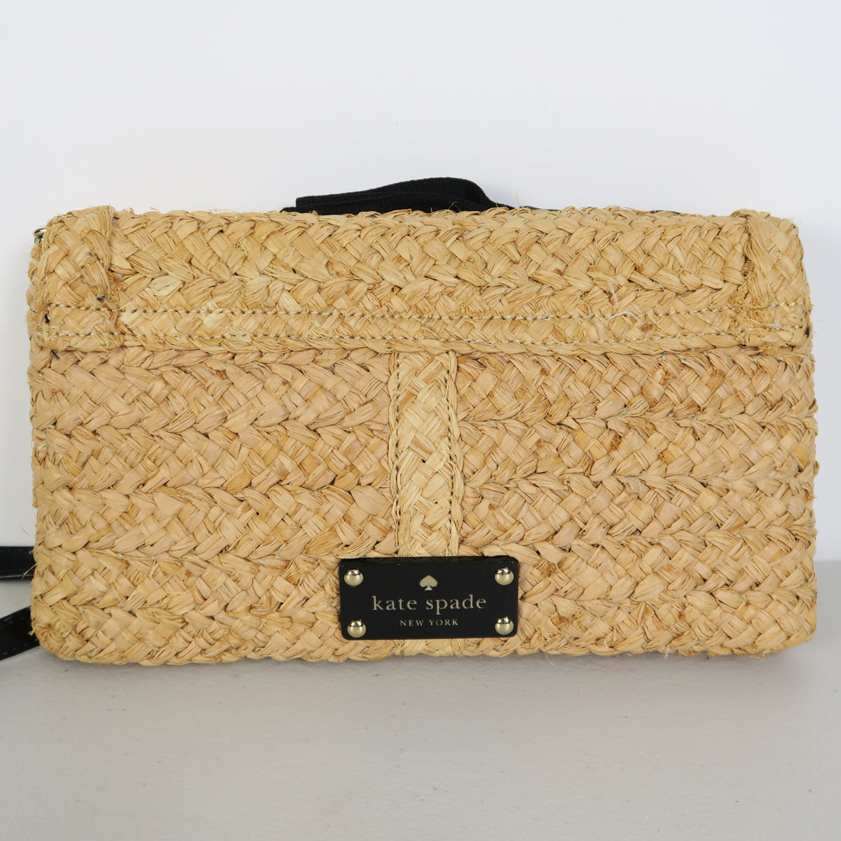 【美品】ケイトスペード Kate Spade ★大人可愛い！リボン付ラフィア ショルダー クラッチバッグ＊ba340