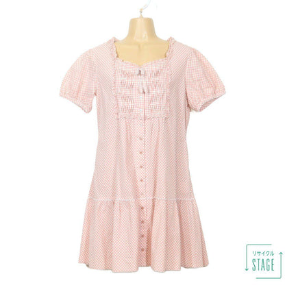 【美品】ピンクハウス★大人可愛い♪半袖ワンピース ミニ丈 キュートな総ギンガムチェック！薄手 春夏 ピンク×白系 z8532s