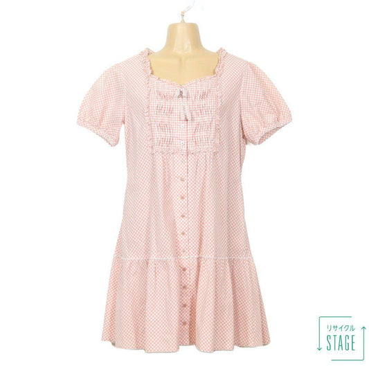 【美品】ピンクハウス★大人可愛い♪半袖ワンピース ミニ丈 キュートな総ギンガムチェック！薄手 春夏 ピンク×白系 z8532s