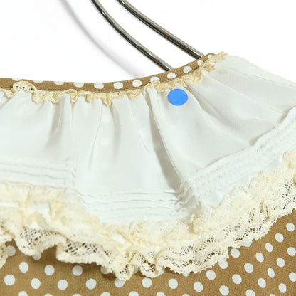【美品】ピンクハウス★大人可愛い！ドット柄パフスリーブワンピース レトロ レース衿デザイン 薄ブラウン系 z15619