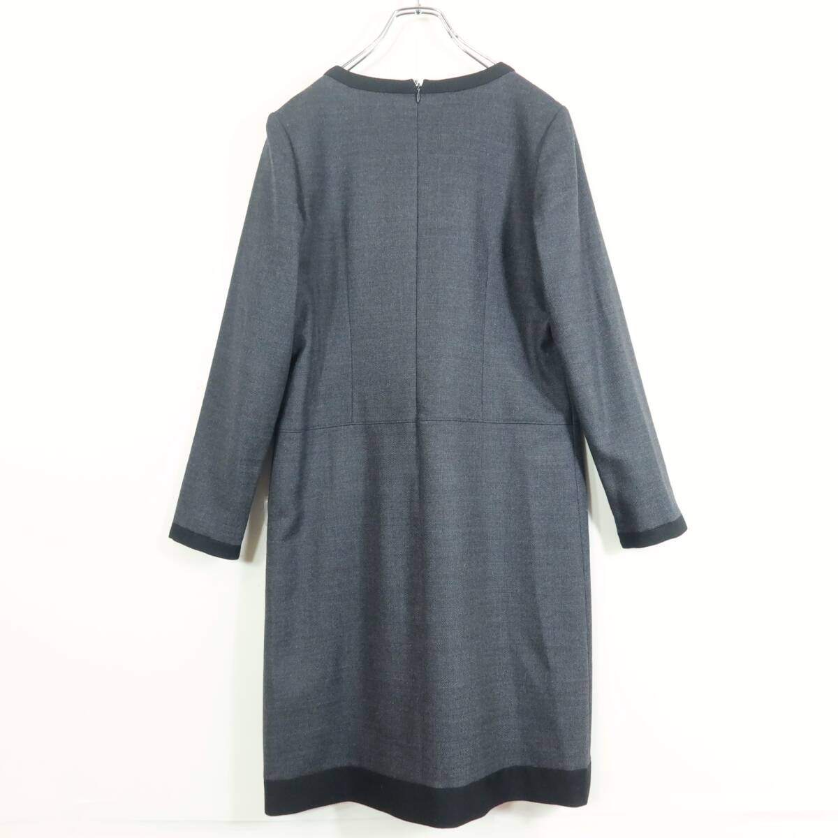 【美品】レリアン★大人上品♪ウールワンピース サイズ9 チャコール系 無地 セレモニーに♪z17738