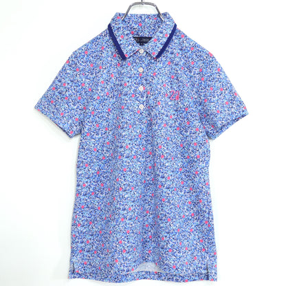 【美品】23区ゴルフ★リバティプリント♪ポロシャツ 半袖 サイズ2 青系 ロゴ刺しゅう♪ z22962