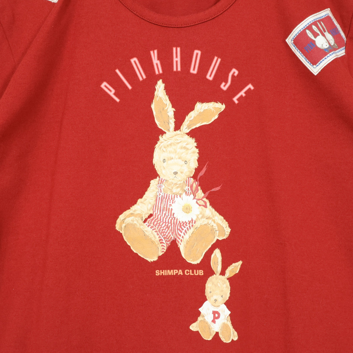ベビーピンクハウス★ぬいぐるみうさぎ♪半袖Tシャツ ワッペン ロゴpt サイズM(110cm) 赤系 z21897