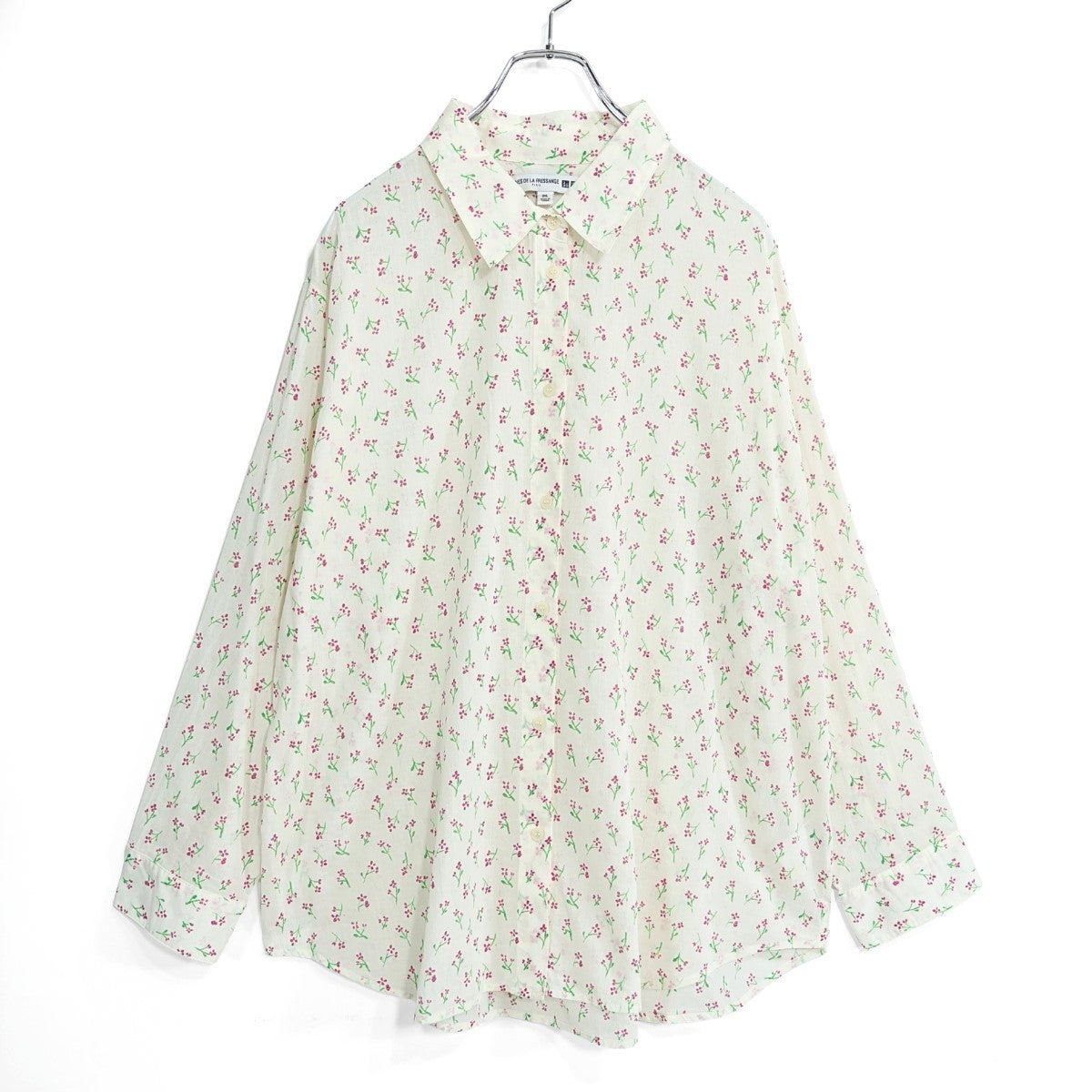 【美品】ユニクロ×イネス★長袖シャツ 花柄 大きいサイズ3XL オフ白系 薄手 z22874