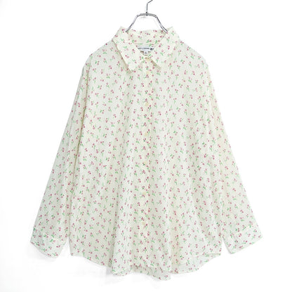 【美品】ユニクロ×イネス★長袖シャツ 花柄 大きいサイズ3XL オフ白系 薄手 z22874