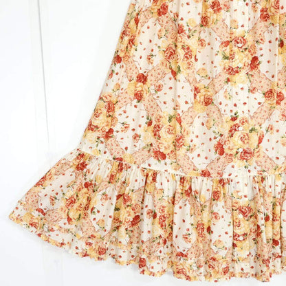 【美品！】ピンクハウス★可憐な薔薇とリボンptが素敵♪ 前開きふんわりローンスカート ベージュ×赤系 z21352
