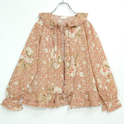 【美品】ピンクハウス★フェイバリットブーケpt♪ローンブラウス フーディ ピンク系 前開き たっぷりフリル♪z22909
