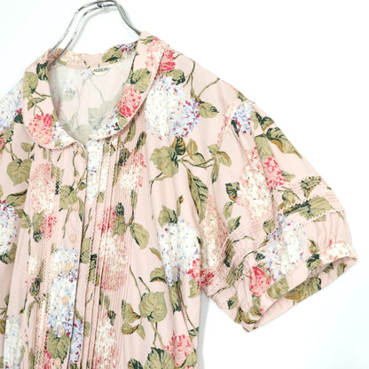 インゲボルグ★紫陽花pt♪半袖ワンピース ピンク系 前開き クラシカルデザイン♪薄手 z21979