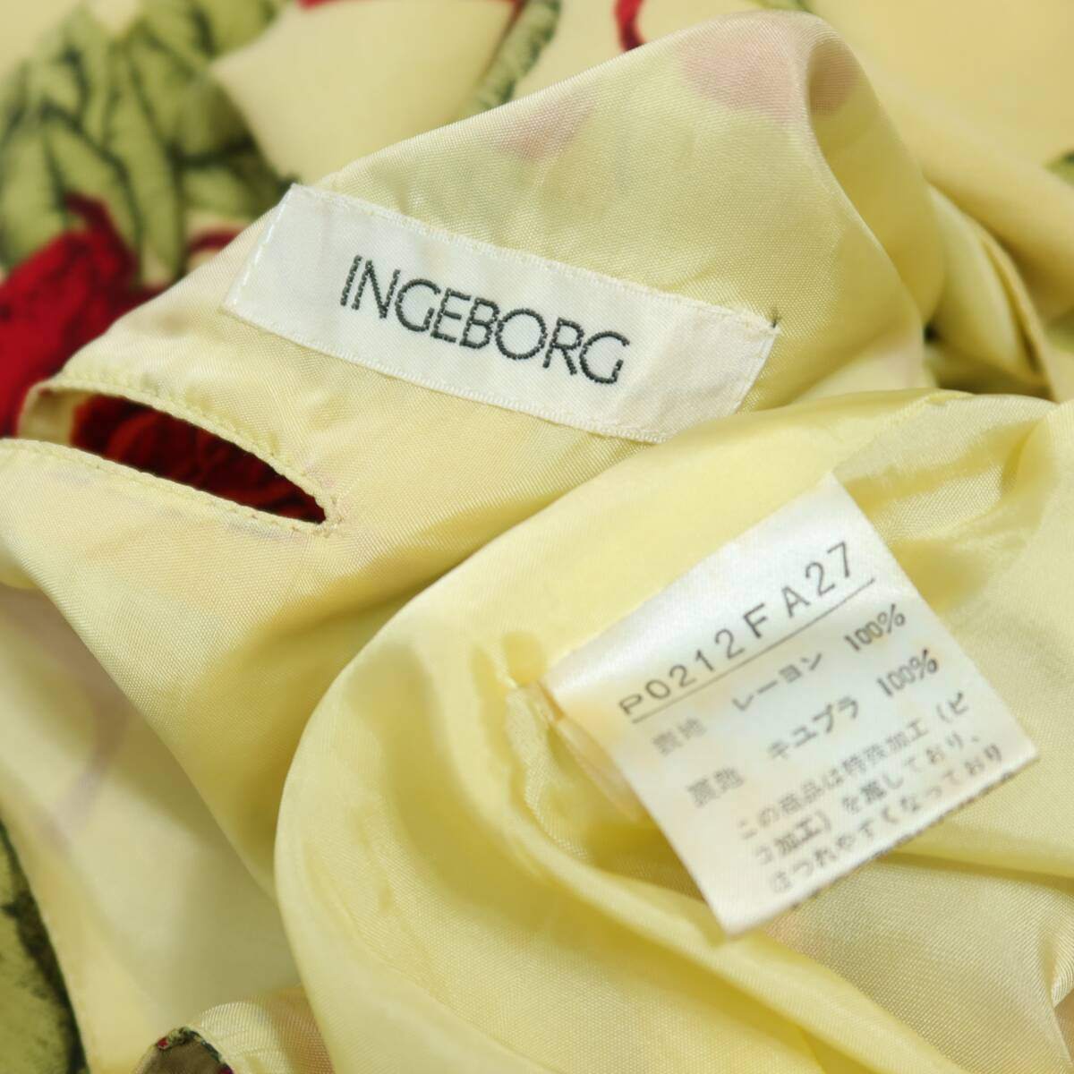 ピンクハウス★印象的！真っ赤な薔薇pt♪半袖ワンピース イエロー系 大きなリボン♪薄手 z20119