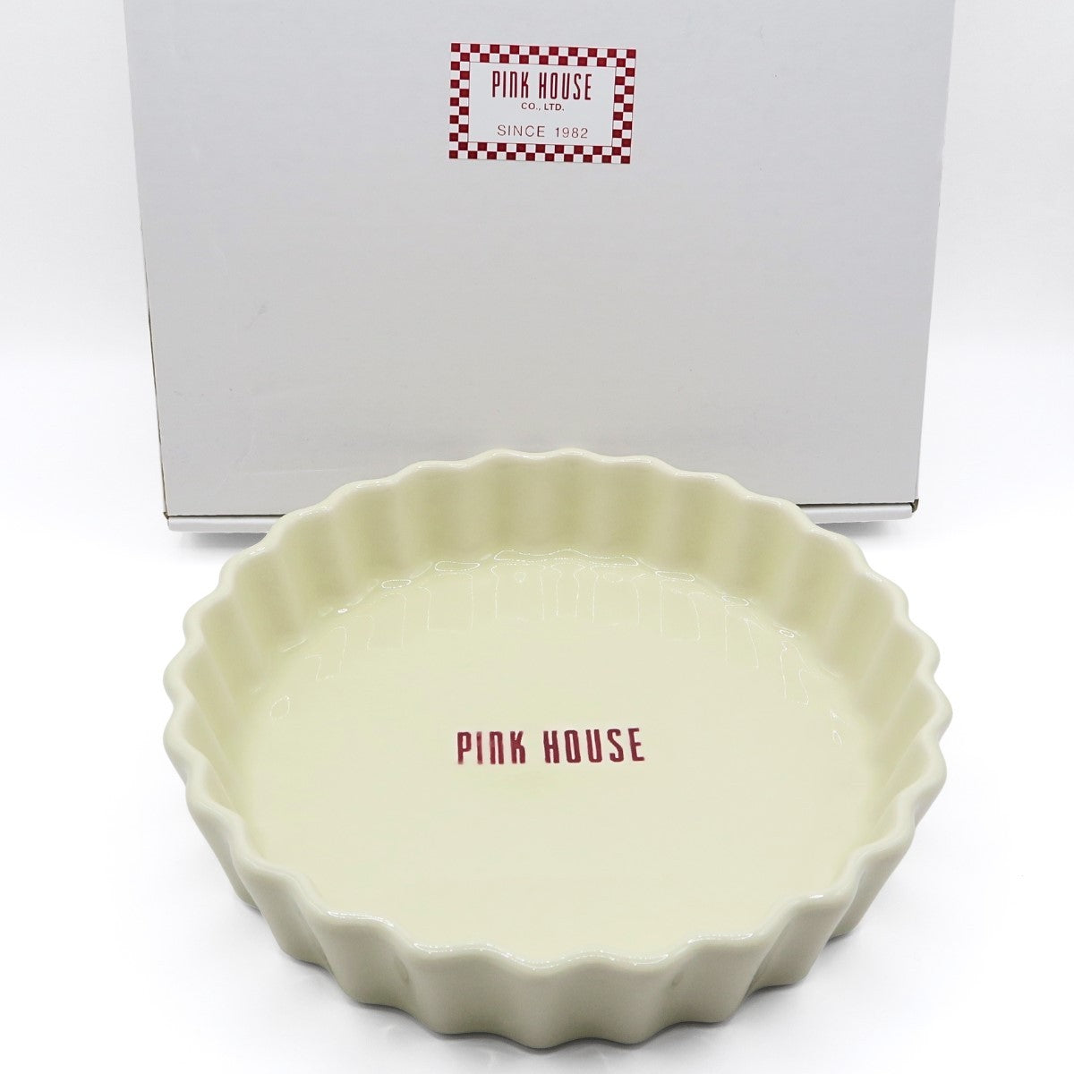 【未使用品】ピンクハウス★ロゴ入タルト型 陶器 プレート ケーキ皿 グラタン皿 食器   アイボリー系 so337
