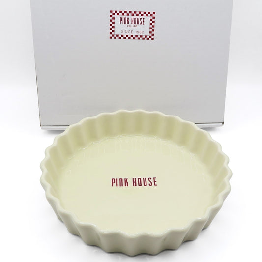 【未使用品】ピンクハウス★ロゴ入タルト型 陶器 プレート ケーキ皿 グラタン皿 食器   アイボリー系 so337