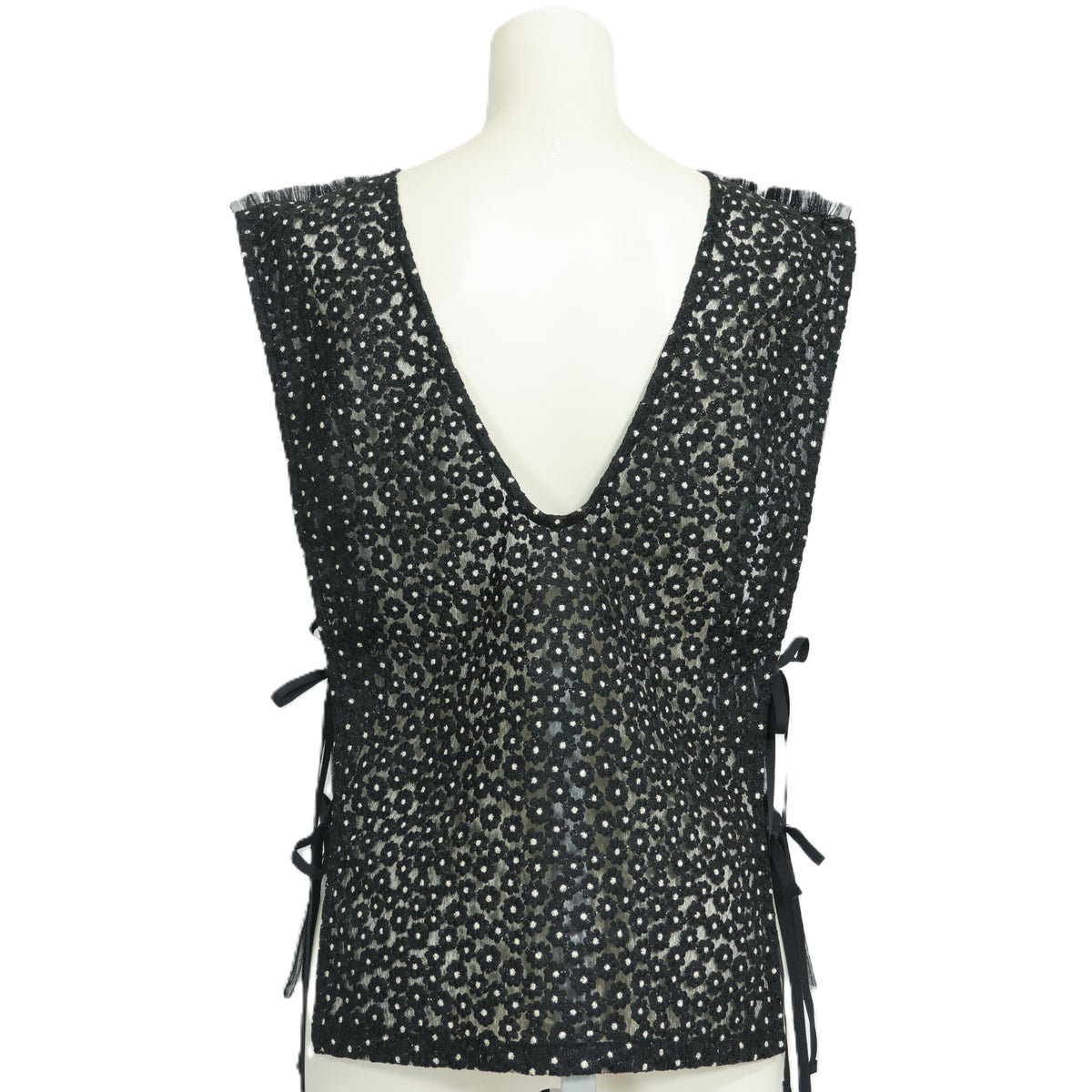 【美品】ヒロミシスル HiROMITHiSTLE★チュールレース♪ベスト はおりもの サイズF 黒系 お花モチーフ♪z22358