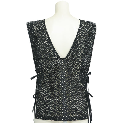 【美品】ヒロミシスル HiROMITHiSTLE★チュールレース♪ベスト はおりもの サイズF 黒系 お花モチーフ♪z22358