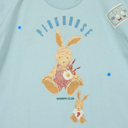 ベビーピンクハウス★ぬいぐるみうさぎ♪半袖Tシャツ ワッペン ロゴpt サイズM(110cm) 水色系 z21895
