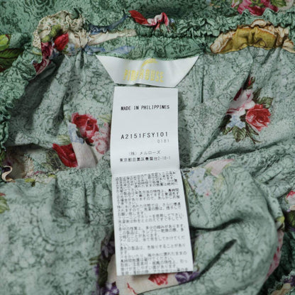 【美品！】ピンクハウス★勿忘草・薔薇・鈴蘭のブーケptが素敵♪ 刺繍付レース裾のレースフラワー柄ローンスカート グリーン系 z21370