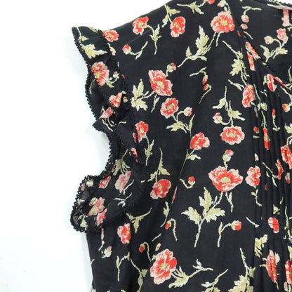 【美品】ワンダフルワールド カネコイサオ★花柄♪ノースリーブワンピース 黒系 裾ティアード♪薄手 z19760