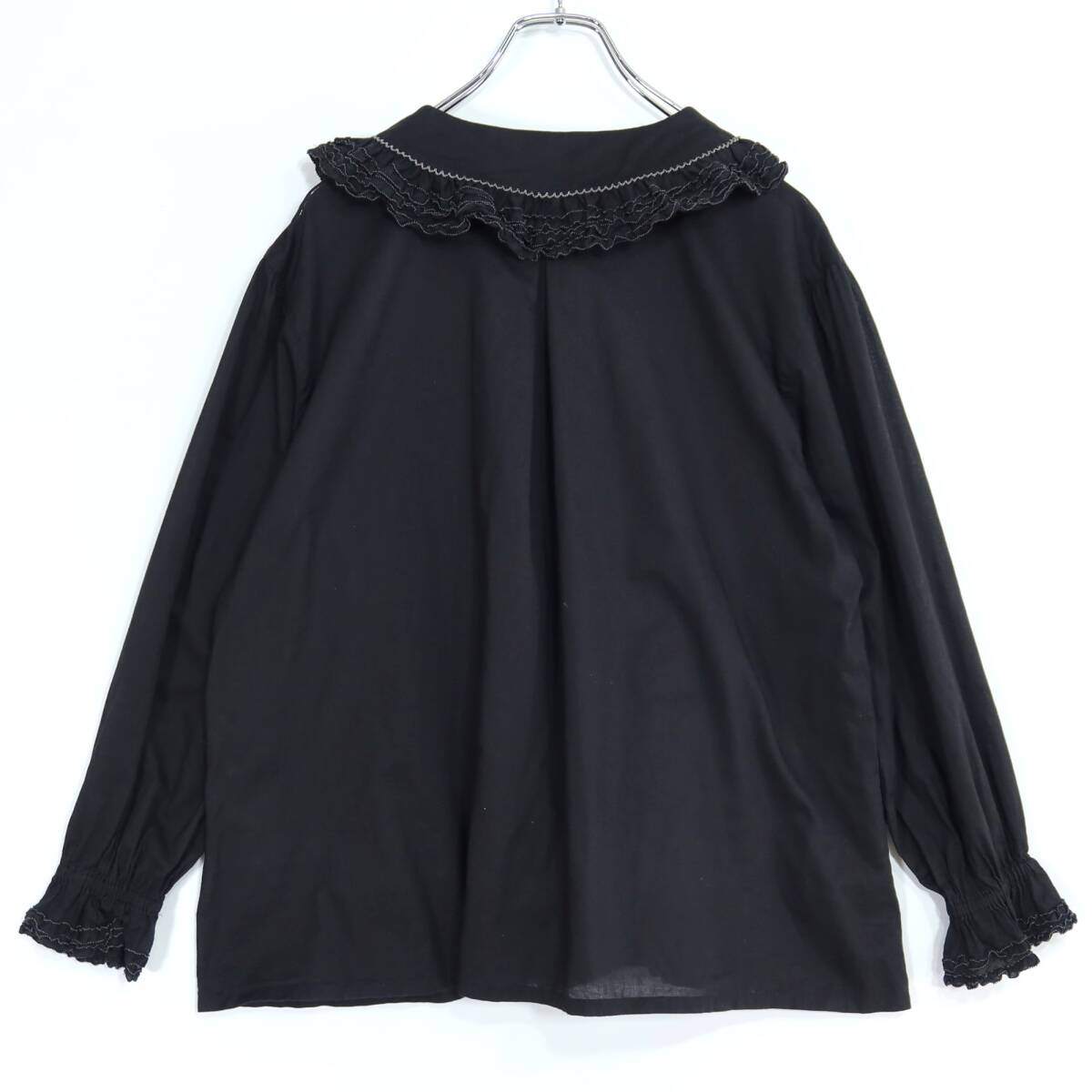 【美品】ピンクハウス★可愛い！フリル使い ブラウス  前開き 配色ピコレース♪黒系 ＊z20049