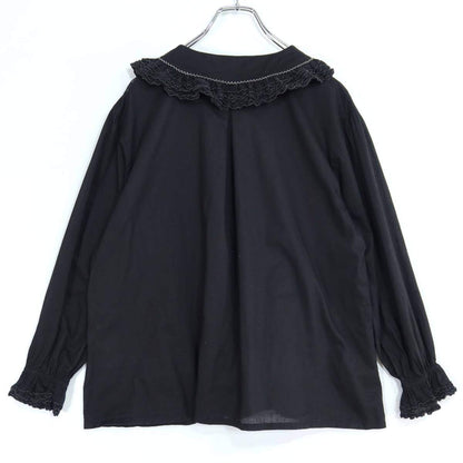 【美品】ピンクハウス★可愛い！フリル使い ブラウス  前開き 配色ピコレース♪黒系 ＊z20049