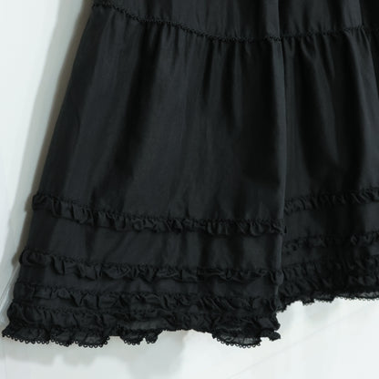 【美品】ピンクハウス★ふんわりフォルム♪華やかローンワンピース 黒系 裾段々&サテンリボン♪無地 z22172