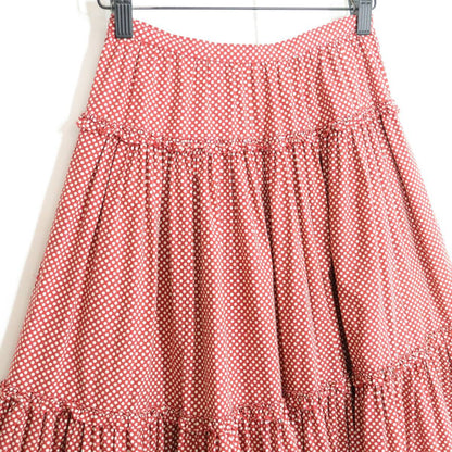 【美品】ピンクハウス★ドットpt♪ギャザースカート 赤系 前開き 段々フリル♪薄手 z21182