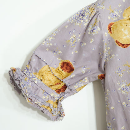 【美品】ベビーピンクハウス★テディ&ブーケpt♪半袖ワンピース キッズ サイズS  薄紫系 親子コーデに♪z23122