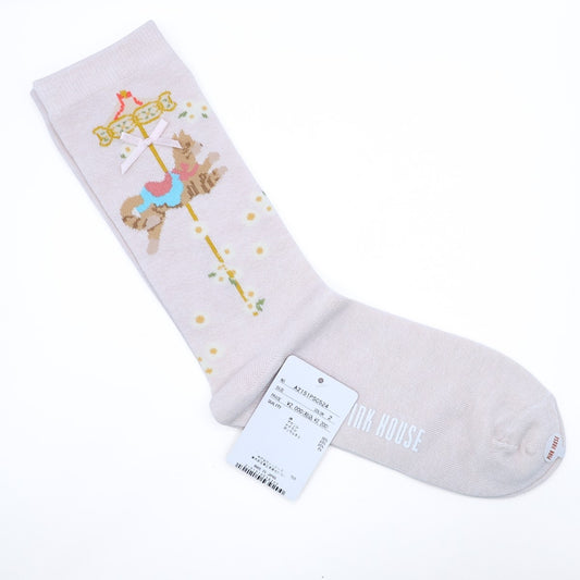 【タグ付き美品】ピンクハウス★ メリーゴーランド 白馬 猫 靴下 キッズ18㎝ ピンク系 *so320