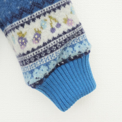 ピンクハウス★いちごリース刺繍♪ノルディック柄フード付ジャケット 切替袖 サイズM 青系 裏ボア♪厚手 z23353