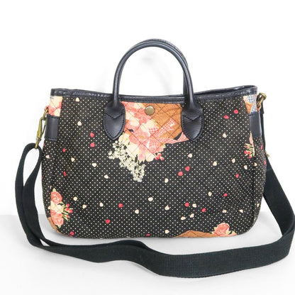 ベビーピンクハウス★花弁舞い散る花かごバスケット ドットキルティング ハンドショルダーバッグ　黒系　＊ba315