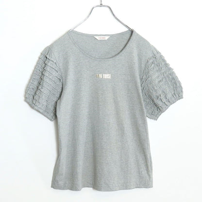 【美品】ピンクハウス★袖段々フリル♪半袖カットソー Tシャツ 大きいサイズL ライトグレー系 ふんわり袖♪無地 z18411