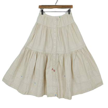 ピンクハウス★ロゴ刺しゅう♪厚手コットンの上下セット 長袖ブラウス&前開きスカート ベージュ系 ウエストお直し z22707