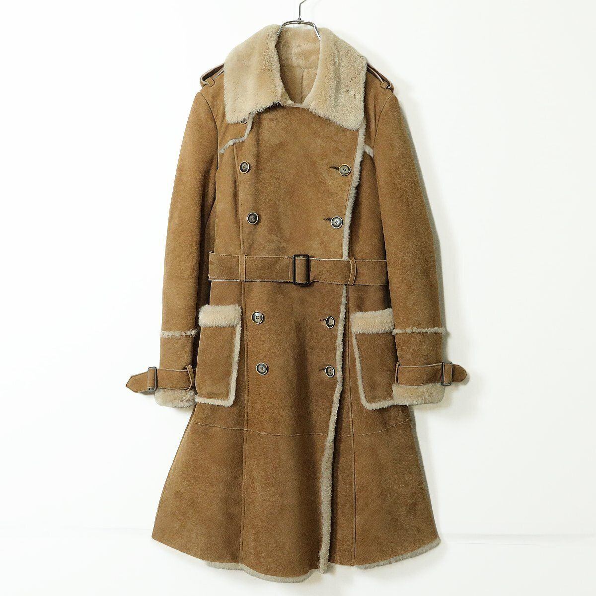 【美品】バルマン BALMAIN★上質！ムートンコート 本革 サイズ9 キャメル系 リアルファー ＊z11217