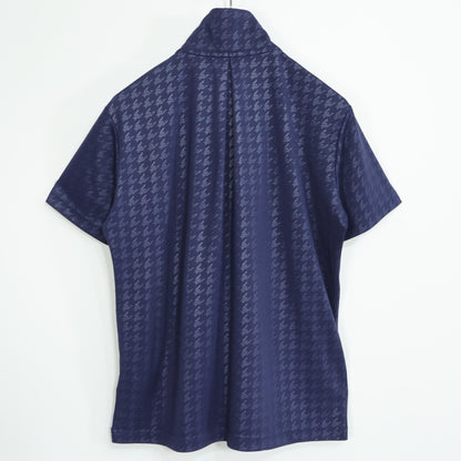 【美品！】マリクレール★千鳥格子柄が素敵♪ ハーフジップ 半袖シャツ ゴルフウェア サイズL 紺系 z22979