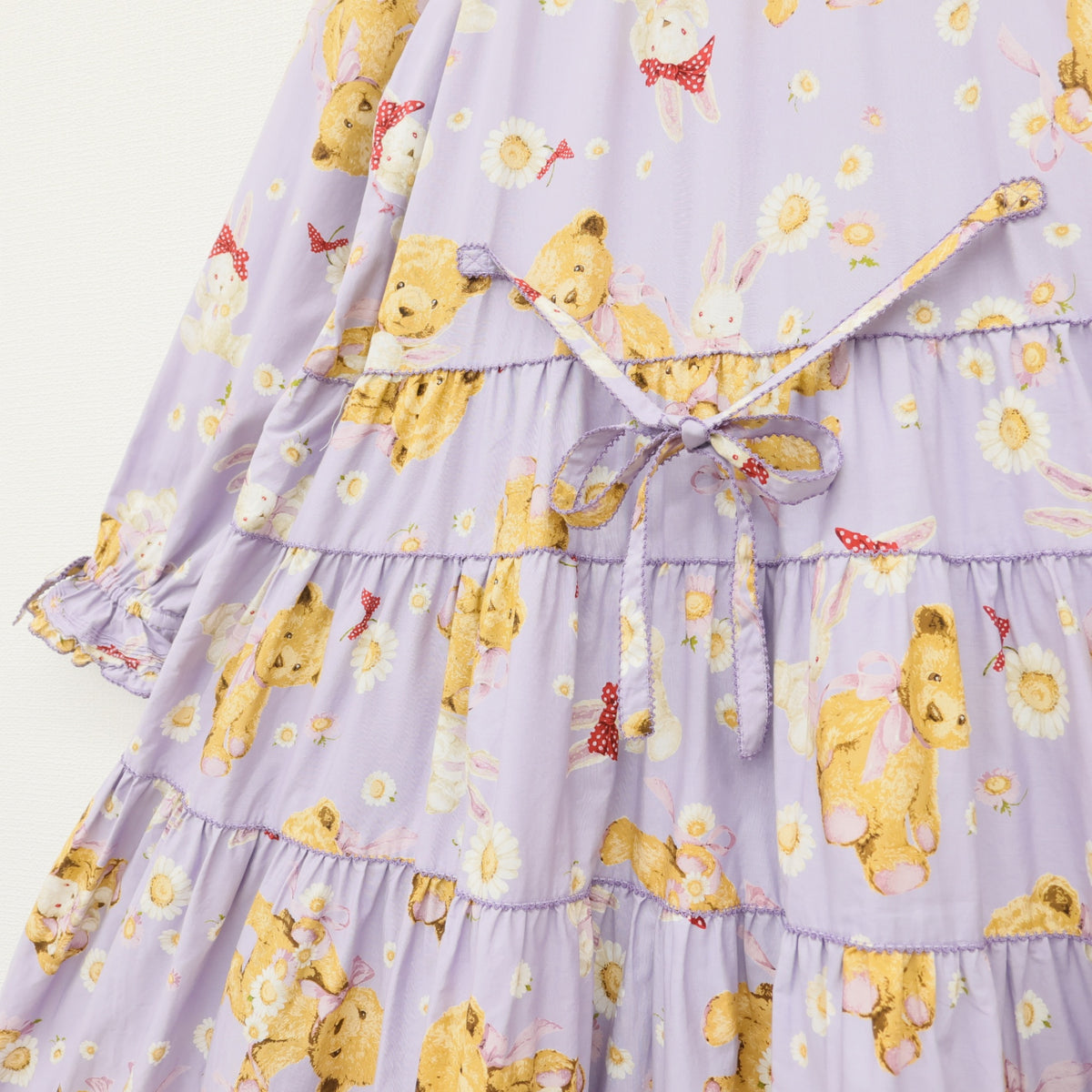 【極美品】ピンクハウス★ひな菊ロンドpt♪ミディ丈ワンピース ラベンダー系 裾段々フリル♪2023年 薄手 z23296