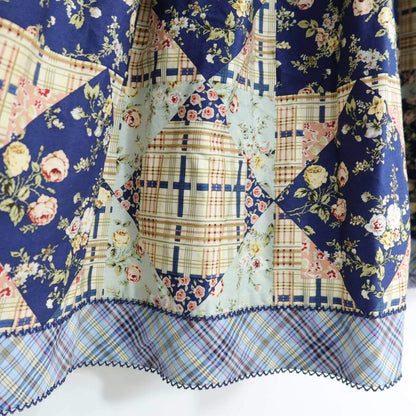 【美品】ピンクハウス★オリチェptパッチワーク♪花柄ワンピース ネイビー系 前開き 薄手 z20994