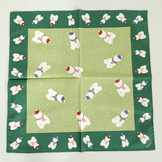 ピンクハウス★雪だるま テディベア柄♪ 大判ハンカチ 42×42サイズ グリーン系*so438