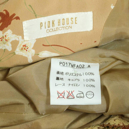 ピンクハウス★花柄♪ゆったりパフスリーブワンピース イエローブラウン系 刺繍付きレース♪薄手 ＊z19066