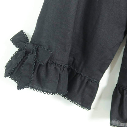 【美品】ピンクハウス★可愛い！フリル、リボンいっぱい♪オーバーブラウス はおりもの 黒系 段々フリル z19586